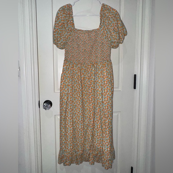 J. Crew Orange and Green Smocked Peach Dress - Picture 3 of 3